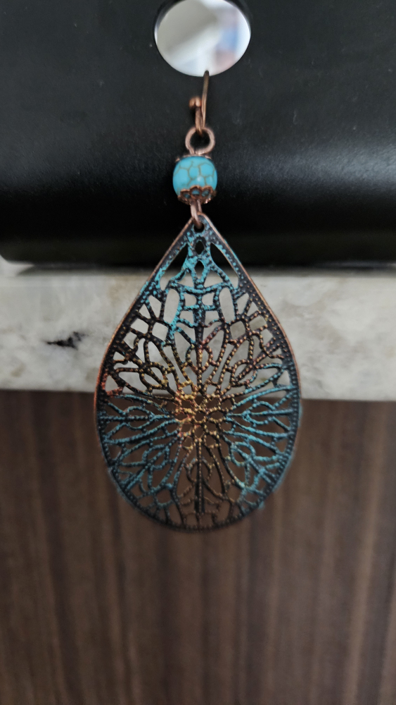 Teal and Copper Filigree Earrings - photo 4