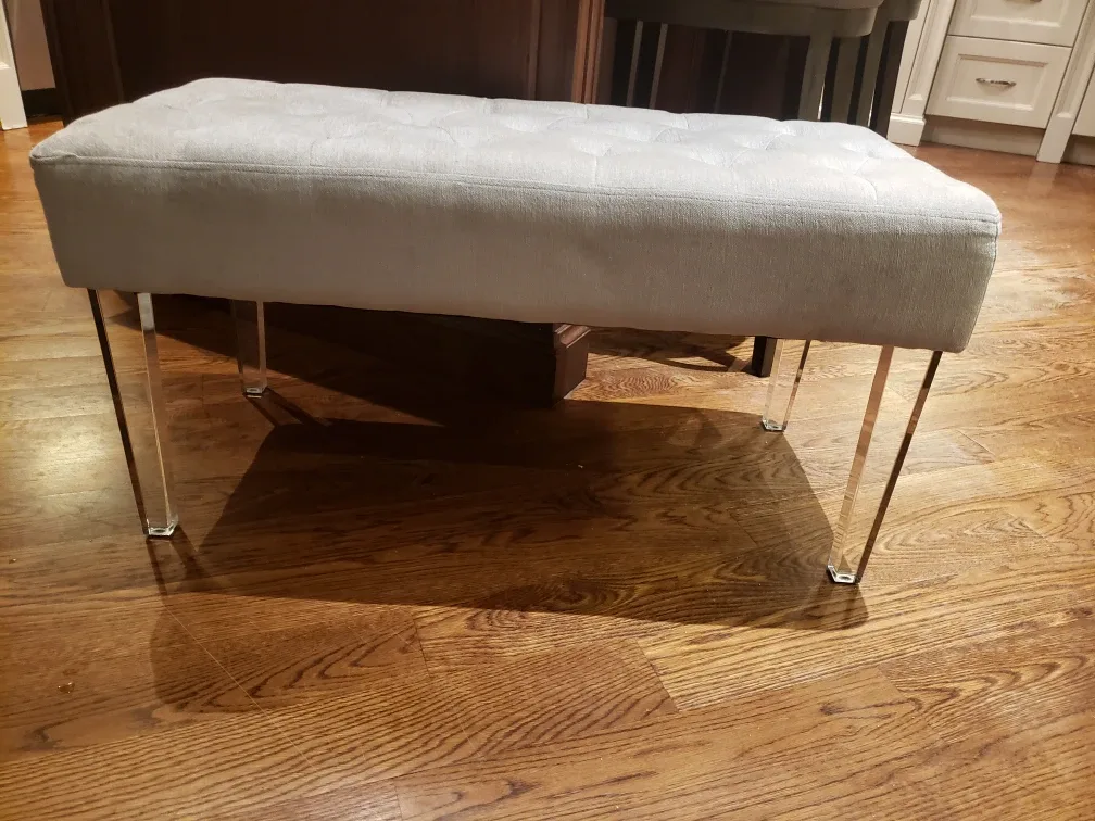 Light Grey Upholstered Bench with Acrylic Legs image indicator(2)