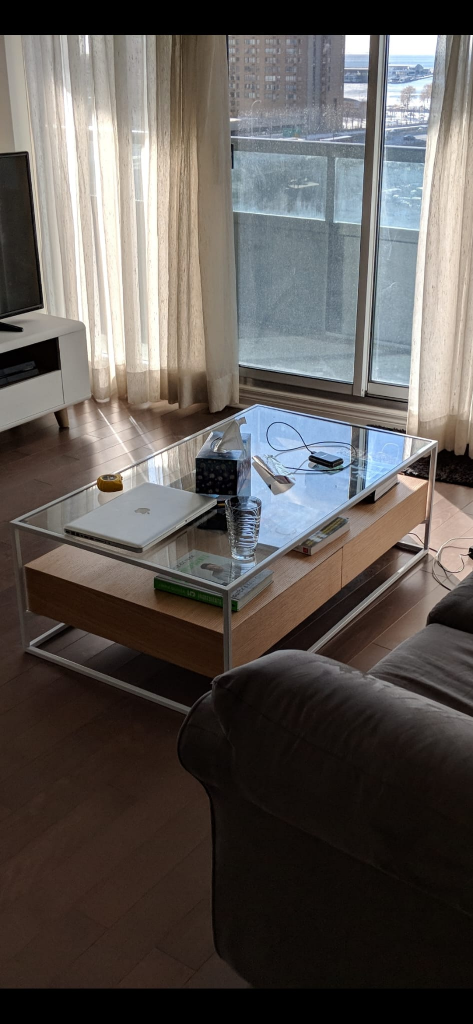 Coffee Table with Glass Top and Storage