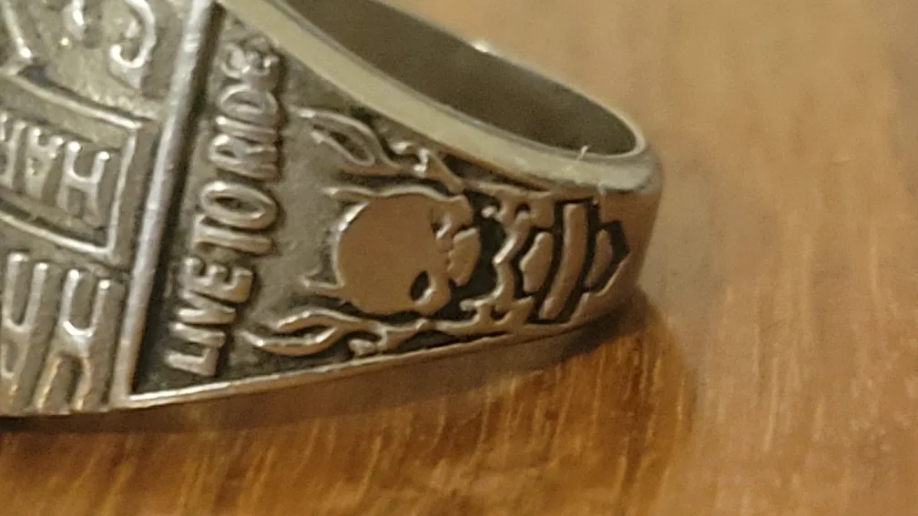 Harley Davidson Ring, Men's Band, Silver Tone, Eagle, Skull image indicator(2)