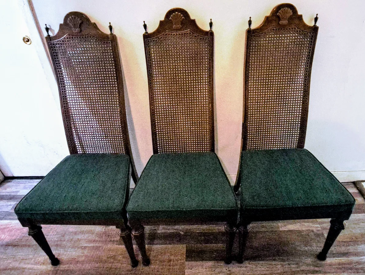 Set of Five Vintage Dining Chairs with Cane Backs and Copper Top image indicator(2)