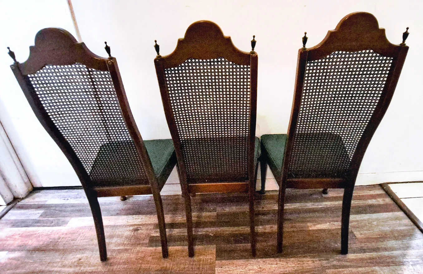 Set of Five Vintage Dining Chairs with Cane Backs and Copper Top image indicator(3)