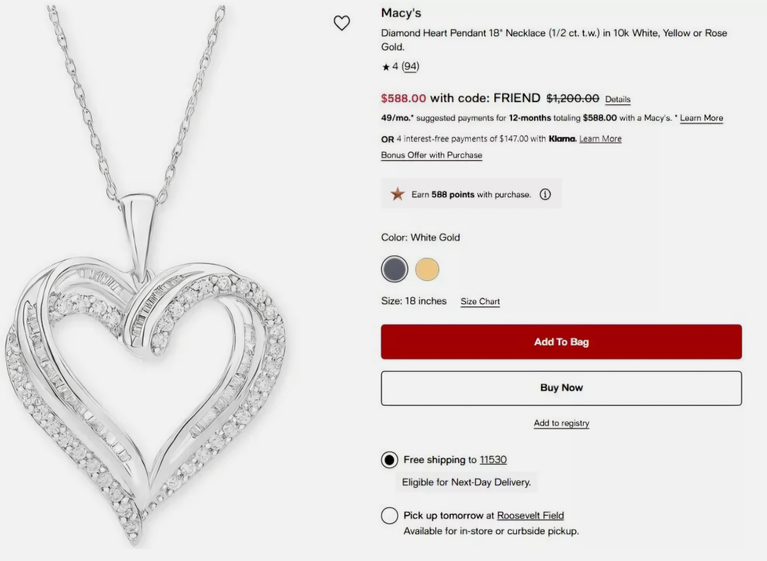 Macy's Diamond Heart Pendant Necklace - photo 4
