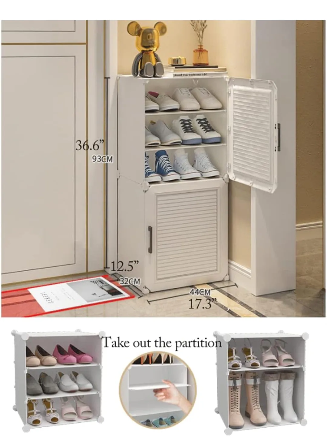 Shoe storage organizer white portable shoe rack with door image indicator(4)
