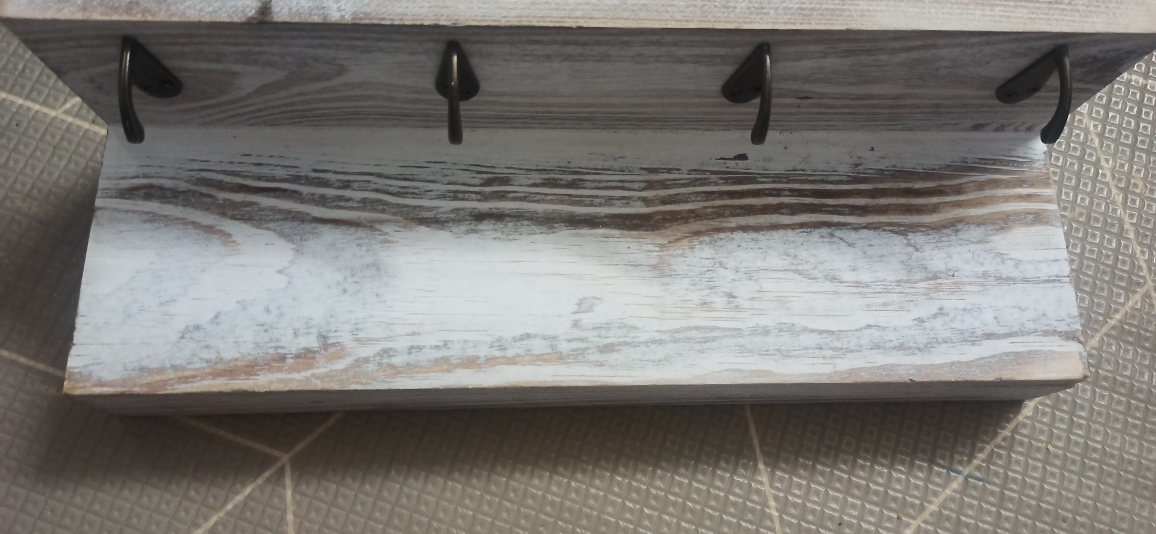 Rustic Whitewashed Wooden Key Holder with Shelf - photo 5