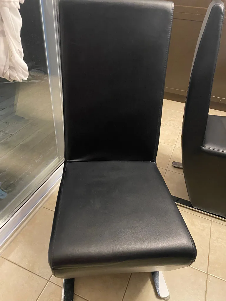 Modern Glass Dining Table and Six Black Leather Chairs image indicator(3)