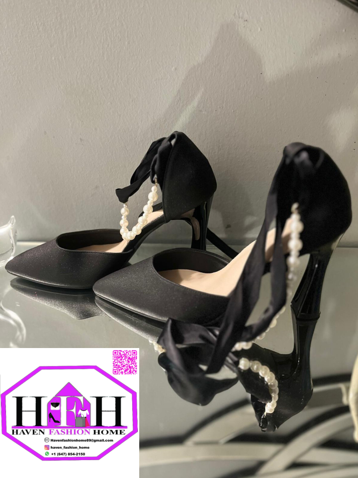 Black Satin Pearl Heels