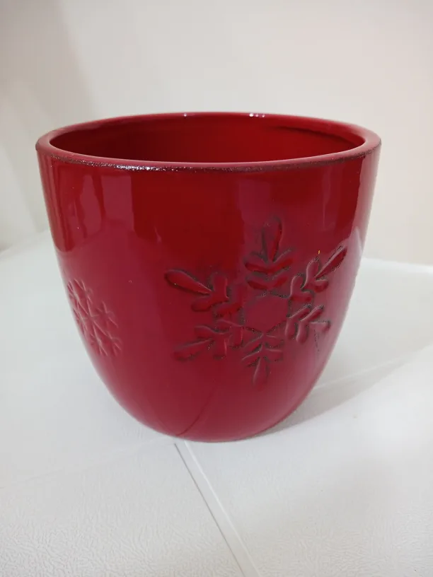 Red Ceramic Planter with Snowflake Design thumbnail