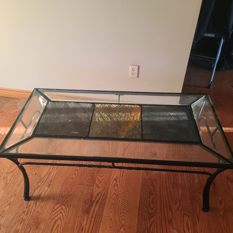 Glass top Coffee Table Set with Stone Inlay