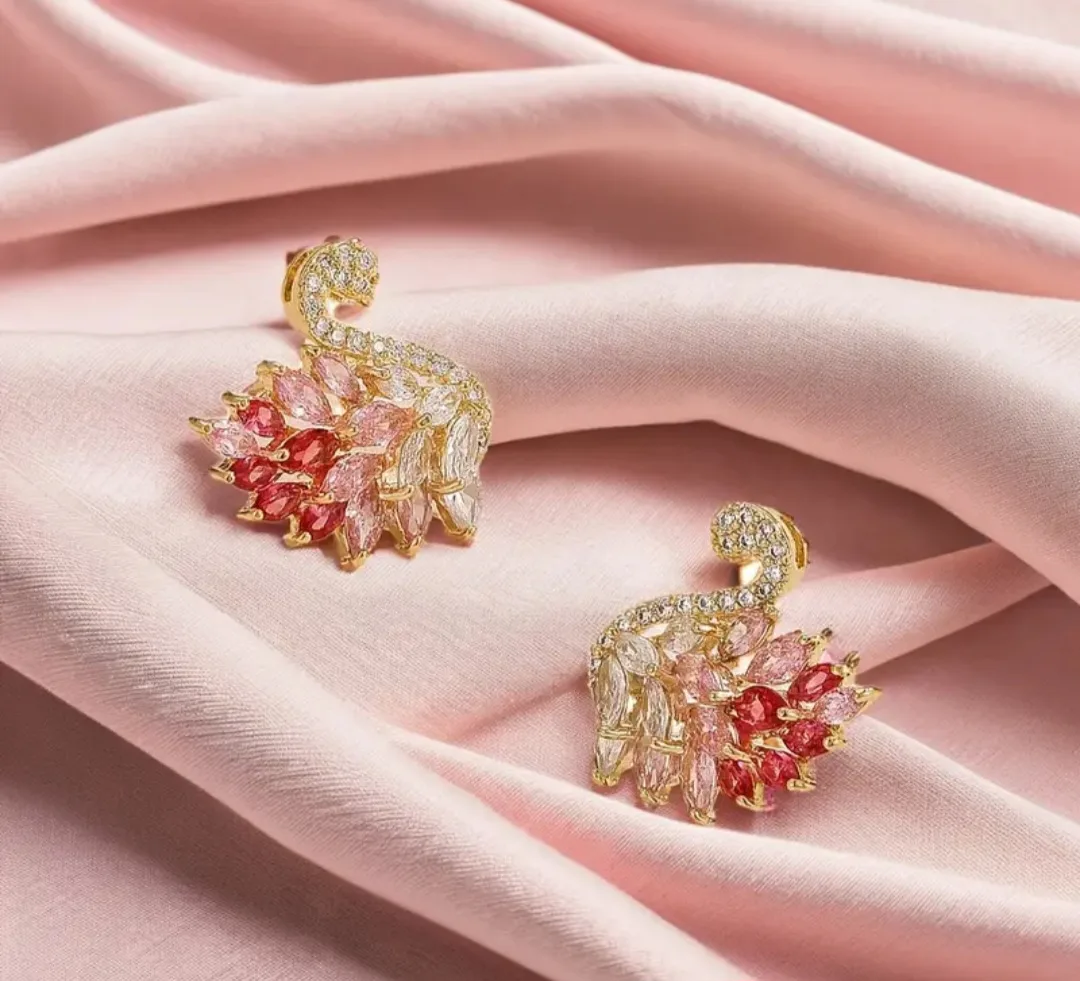 BNIB Elegant Swan Stud Earrings with Zirconia #ThriftyPicks image indicator(6)