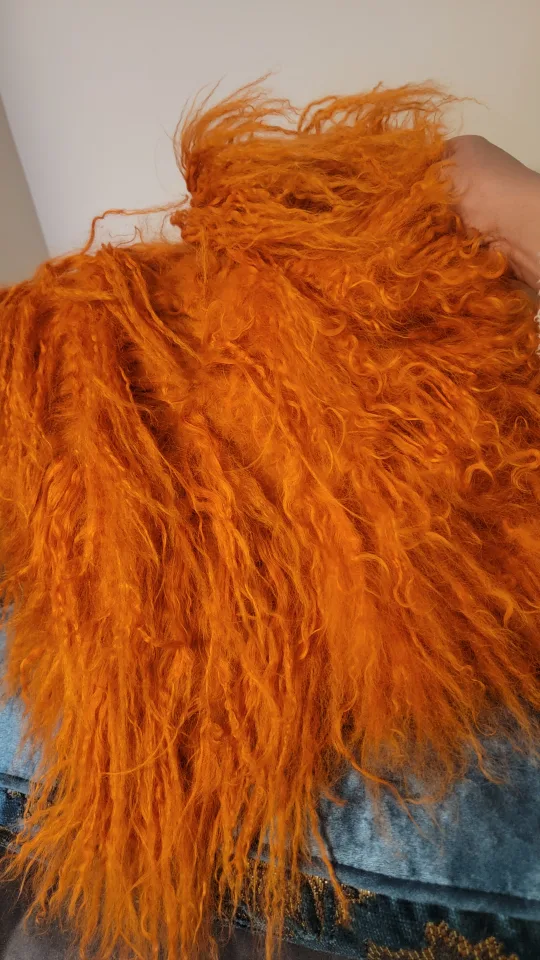 Burnt Orange Fluffy Alpaca fur shag Pillow image indicator(2)