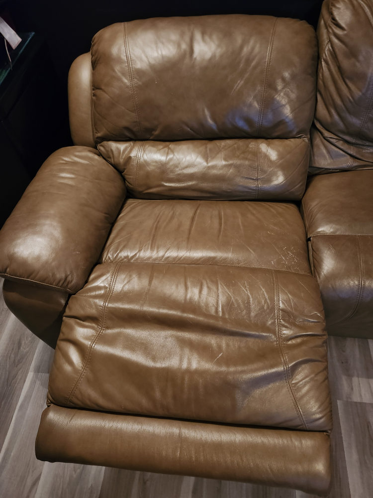 Beige Leather Reclining Sectional - photo 2