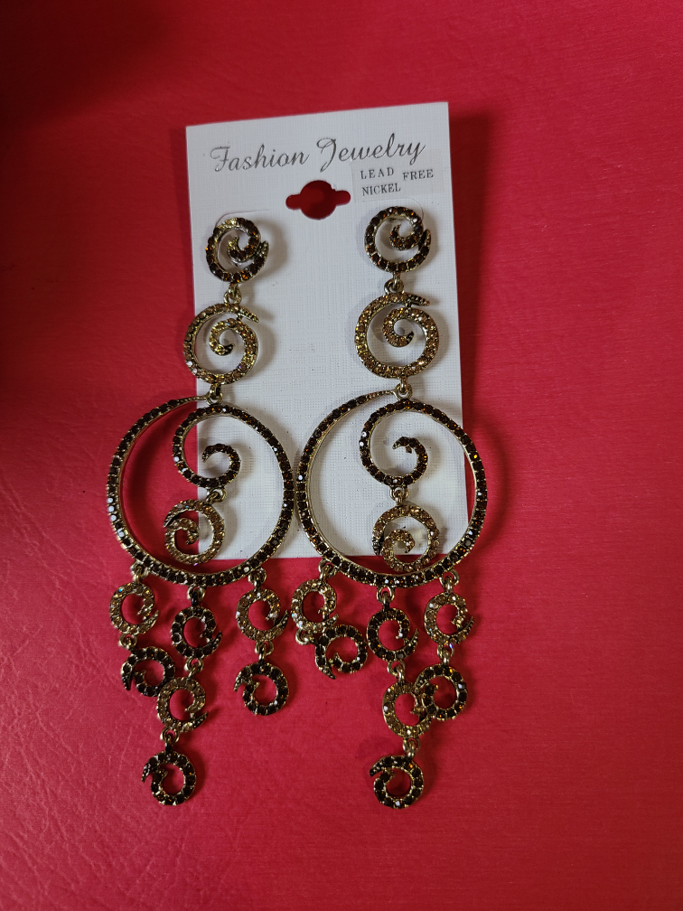 Gold Tone Crystal Dangle Earrings