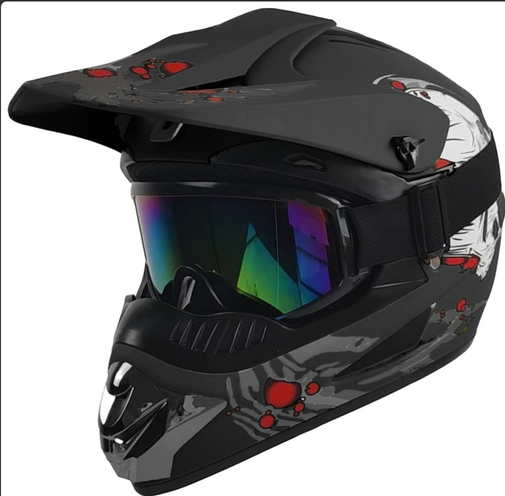 Motocross Helmet, Goggles, Gloves & Face Mask Set - Skull Design - photo 2