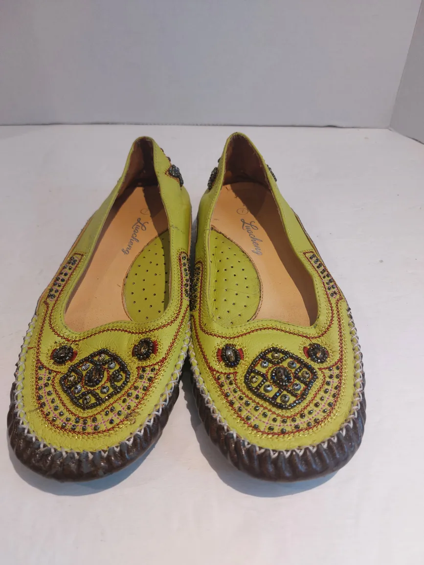 Lime Green Leather Loafers with Beaded Detail image indicator(3)
