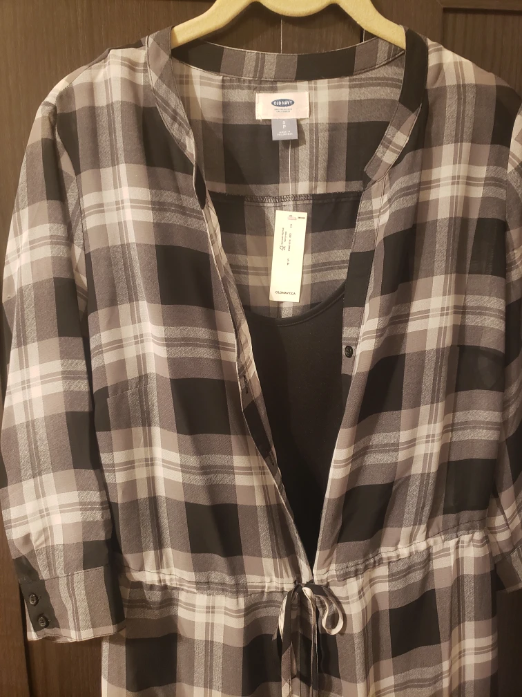 Old Navy Black and Grey Plaid Shirt Dress with Cami - photo 3