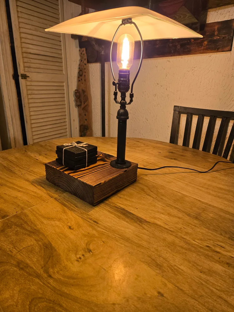 Rustic Farmhouse Table Lamp with Wood Base and Coasters image indicator(2)
