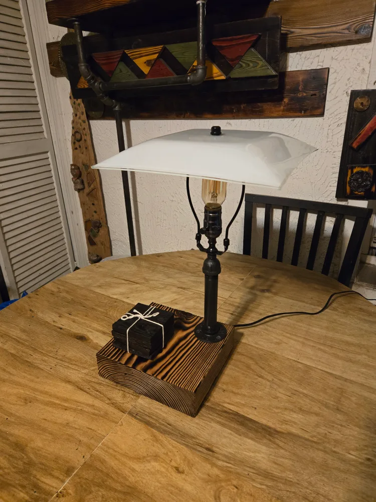 Rustic Farmhouse Table Lamp with Wood Base and Coasters image indicator(3)