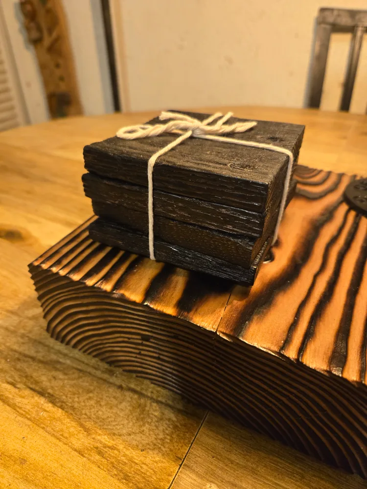 Rustic Farmhouse Table Lamp with Wood Base and Coasters image indicator(4)