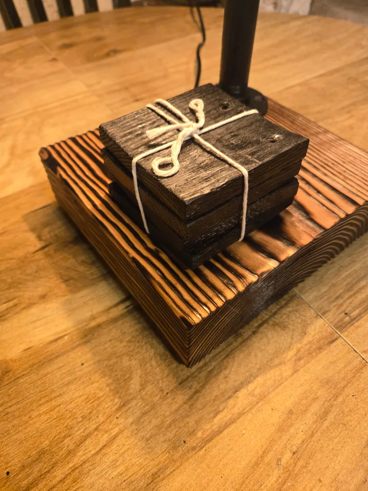 Rustic Farmhouse Table Lamp with Wood Base and Coasters image indicator(5)