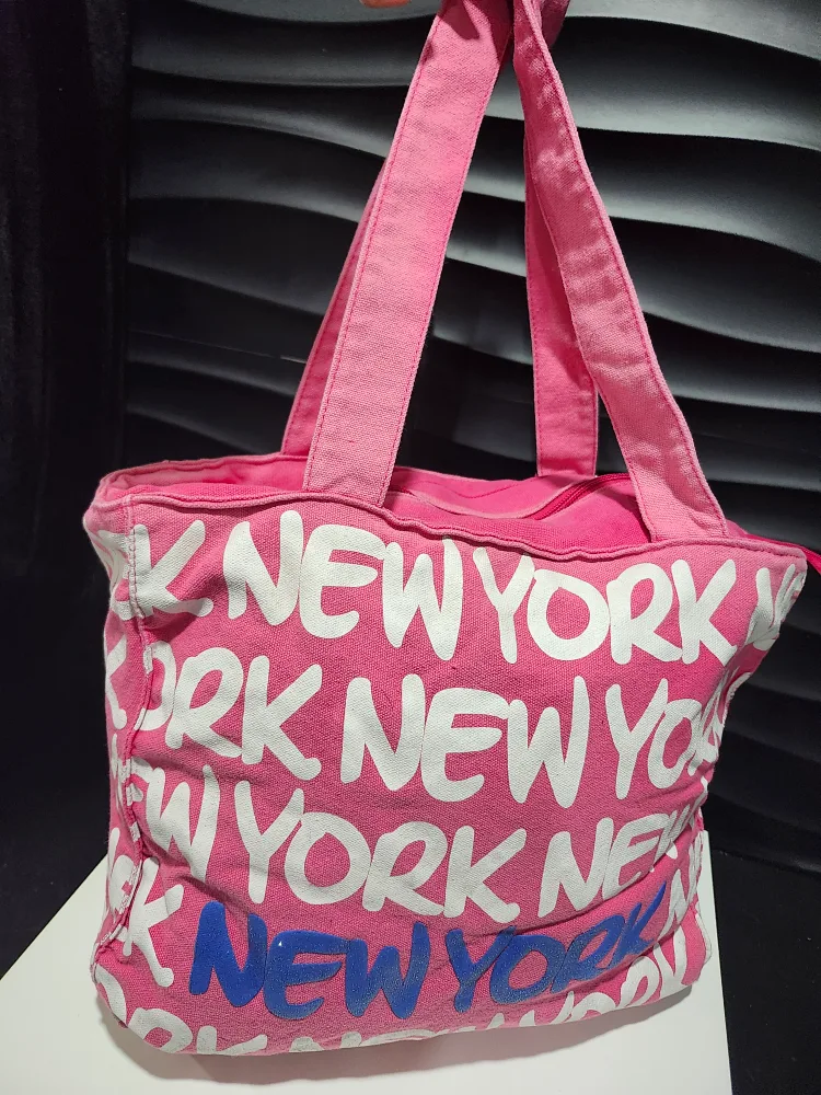 Pink New York City Graffiti Print Tote Bag image indicator(2)