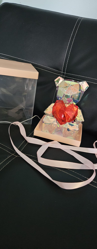 Iridescent Geometric Bear with Red Heart Figurine