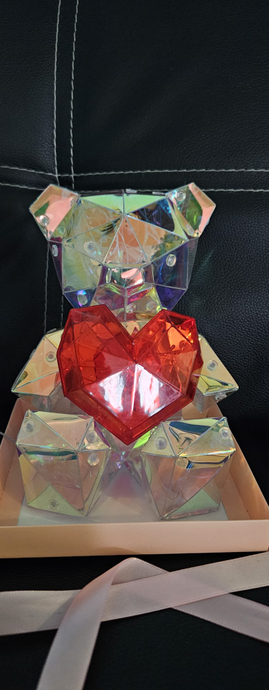 Iridescent Geometric Bear with Red Heart Figurine - photo 2