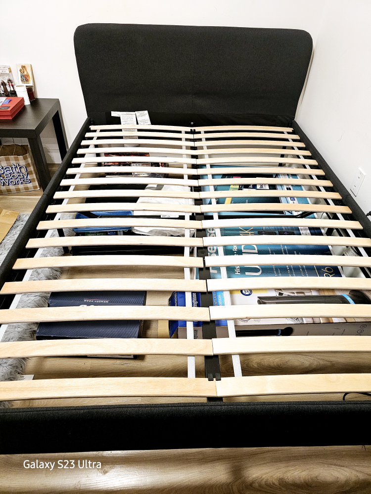 IKEA SLATTUM Upholstered Bed Frame - Full, Vissle Dark Gray - photo 2