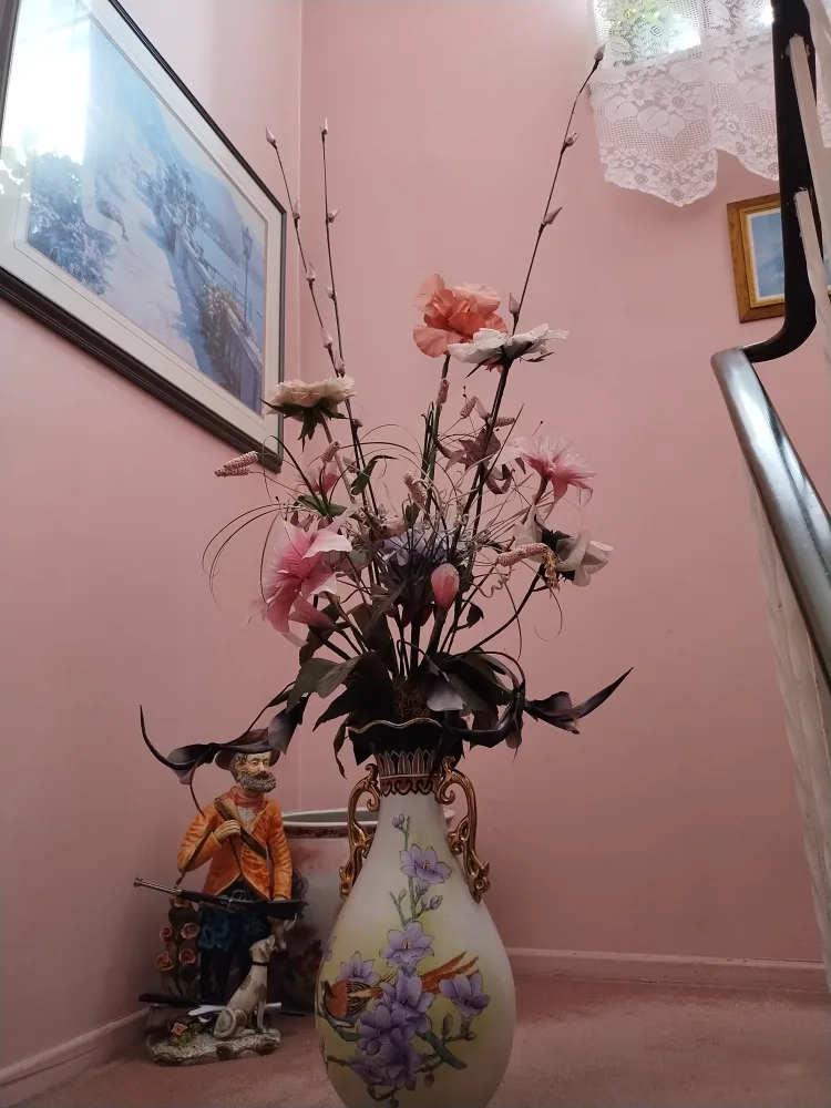 Ornate Porcelain Vase with Artificial Flower Arrangement image indicator(2)