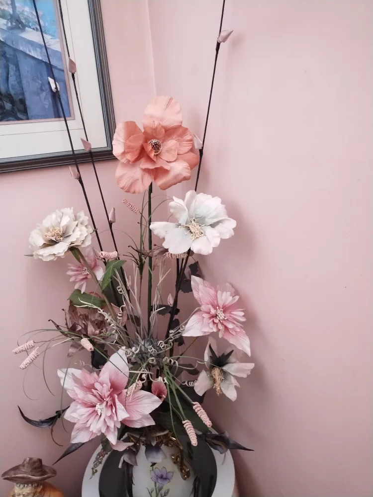 Ornate Porcelain Vase with Artificial Flower Arrangement image indicator(3)