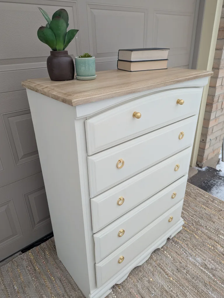 Newly refinished 5 drawer tallboy dresser image indicator(5)