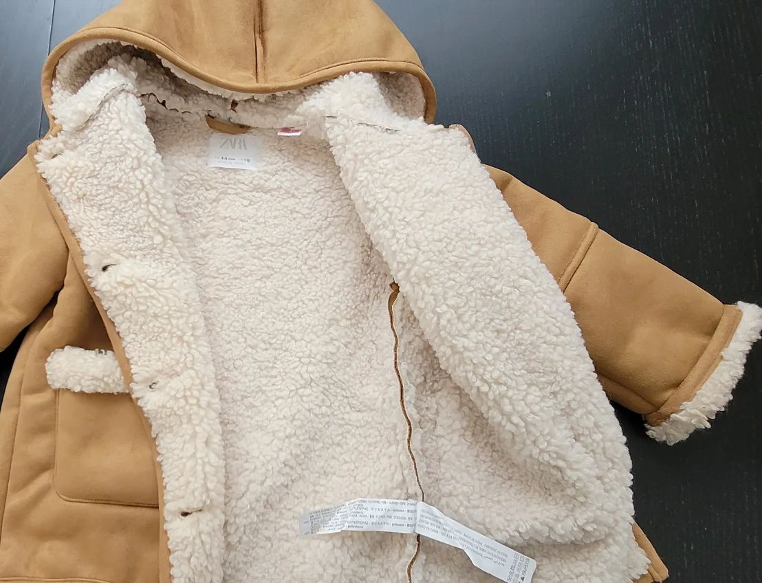 Zara Kids Brown Sherpa-Lined Hooded Jacket Size 4-5 Years image indicator(4)