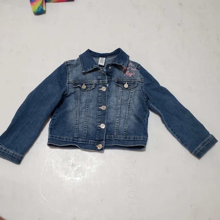Girls' Denim Jacket with Rainbow and Magic Embroidery