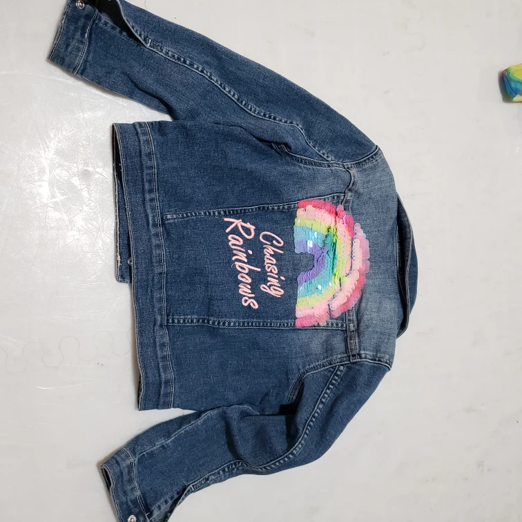 Girls' Denim Jacket with Rainbow and Magic Embroidery - photo 2