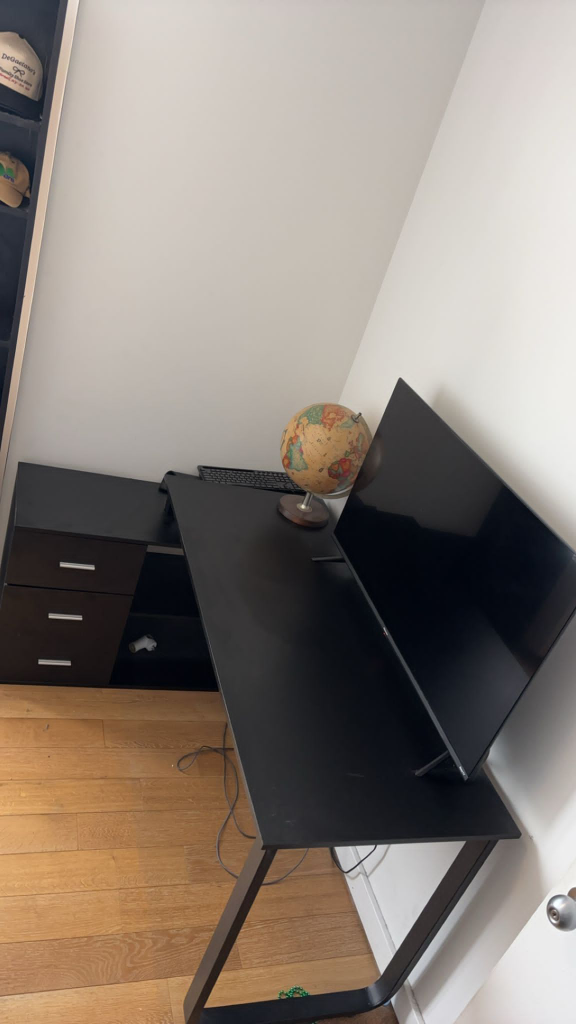 Black L-Shaped Computer Desk with Mesh Office Chair