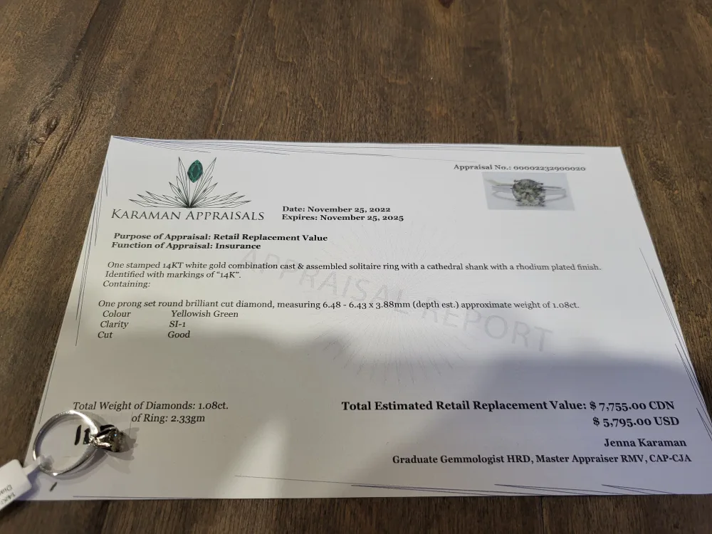 14K White Gold Natural Diamond Ring, 1.08 Carat image indicator(7)