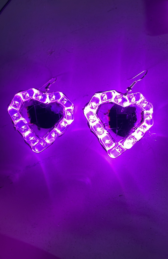 LED Light Up Purple Heart Earrings