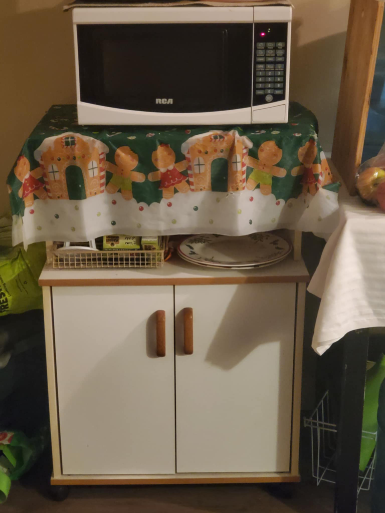 Microwave and Kitchen Cart