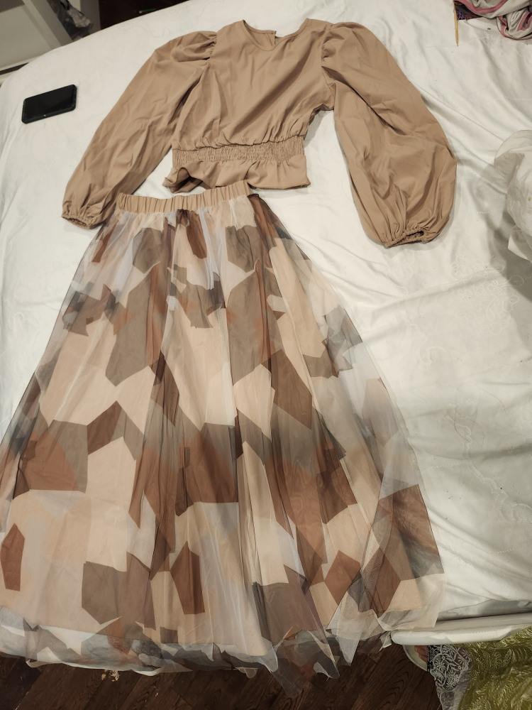 Brown Two-Piece Outfit: Blouse and Tulle Skirt