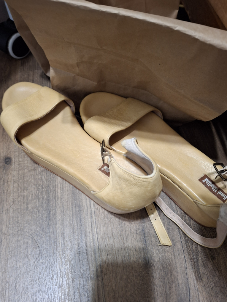 #Freecycle Beige Leather Wedge Sandals