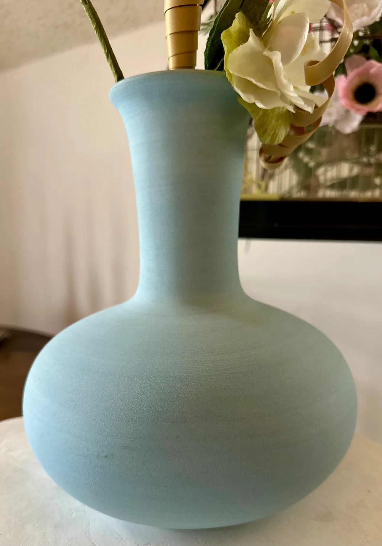 Robin’s Egg Blue Vase w/Faux Foliage image indicator(7)