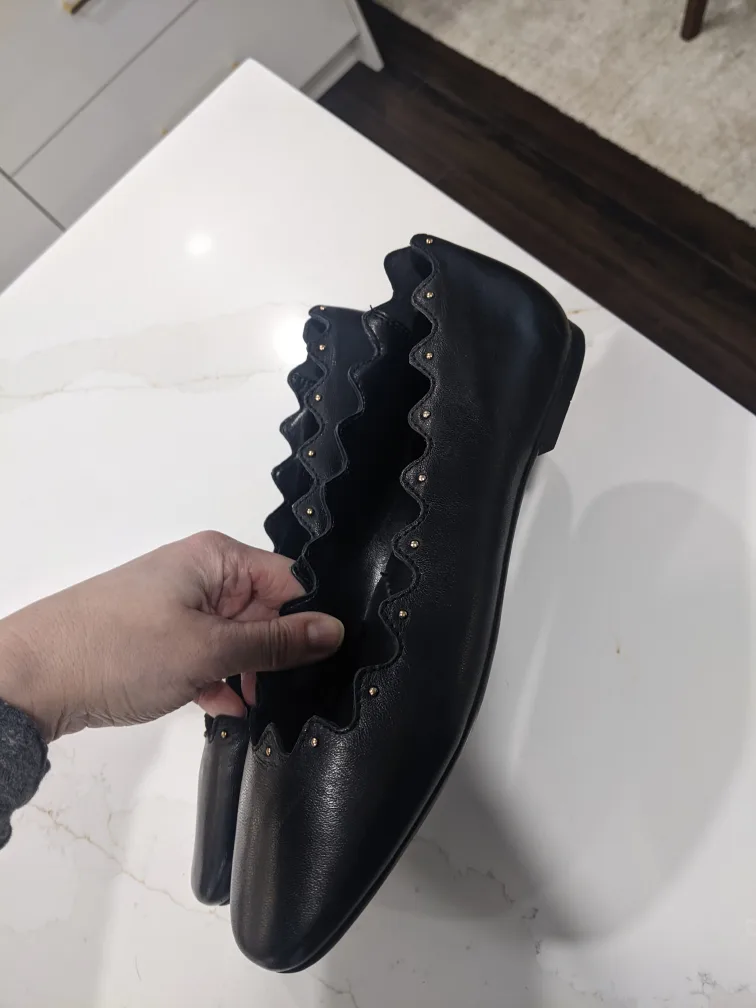 Genuine Leather Black Scalloped Flats image indicator(2)