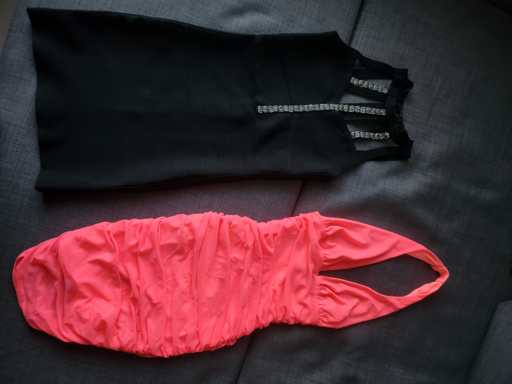 Two Dresses Bundle: Black Bandeau and Neon Pink Halter