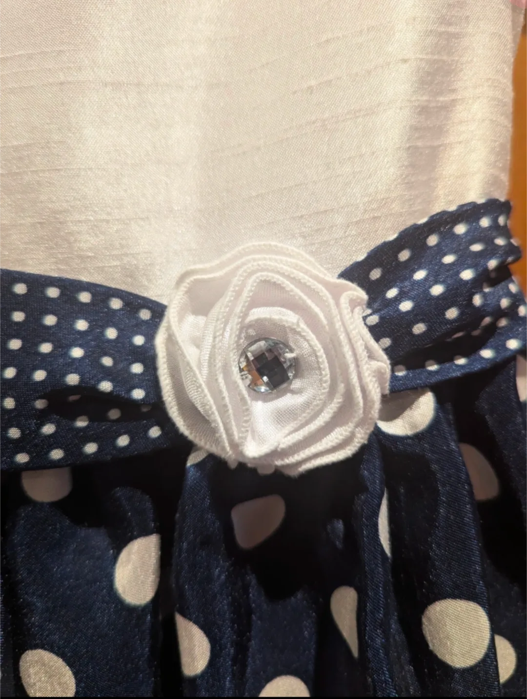 American Princess Girls' Size 6X White and Navy Polka Dot Dress image indicator(3)