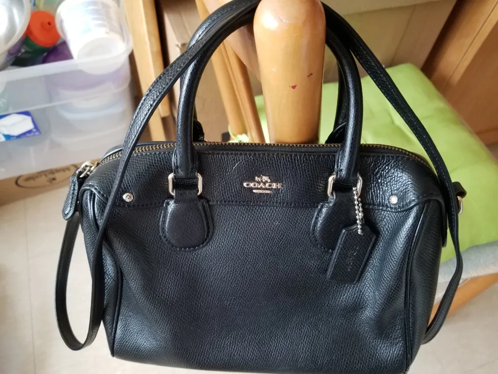 Coach black leather satchel image indicator(2)