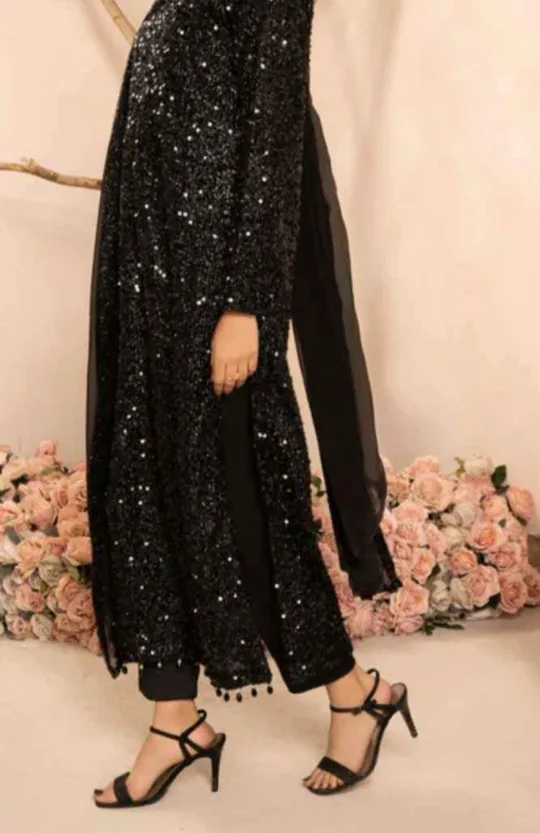 Black Sequinned Shalwar Kameez with Dupatta image indicator(2)