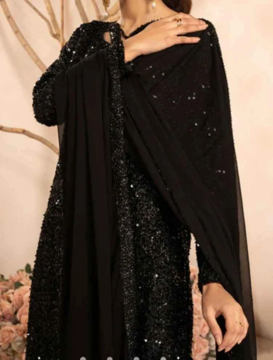 Black Sequinned Shalwar Kameez with Dupatta image indicator(4)