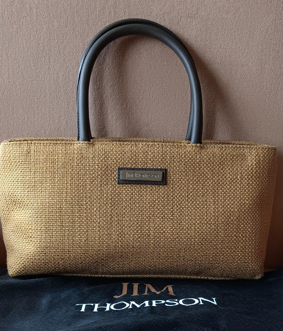 Vintage Jim Thompson Mustard Yellow Woven Tote Bag