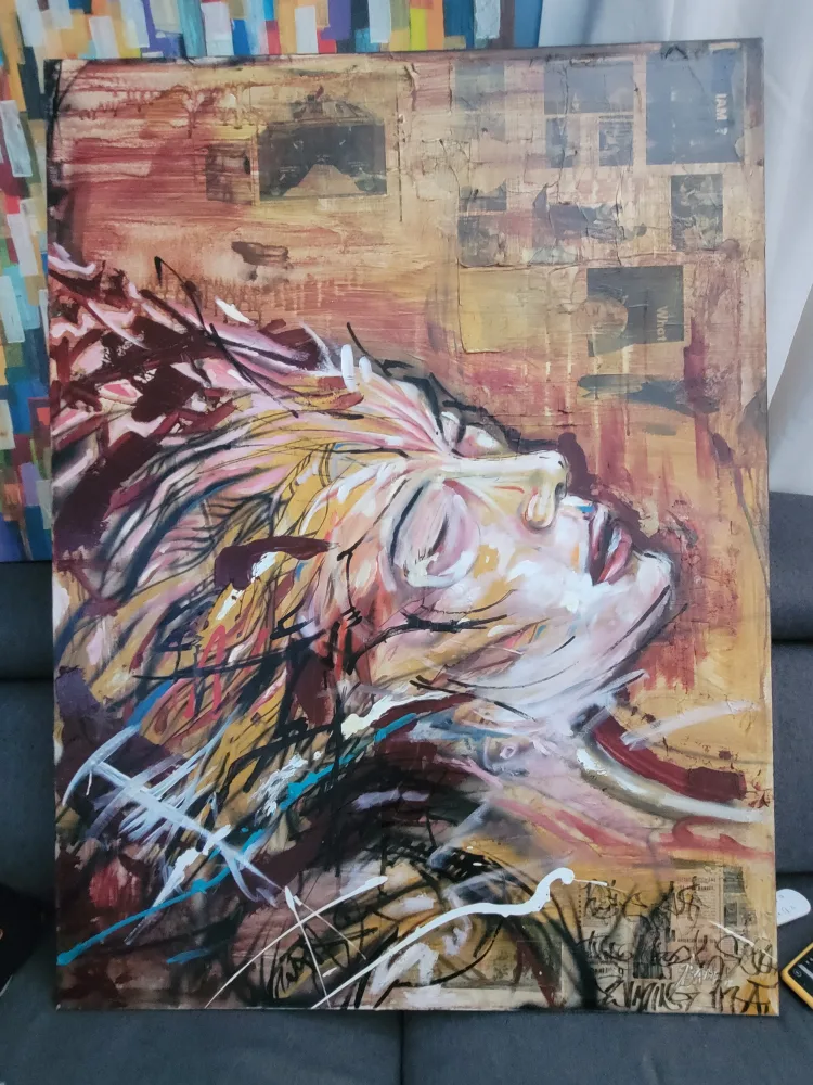 Large Abstract Canvas Painting of Woman's Face image indicator(2)