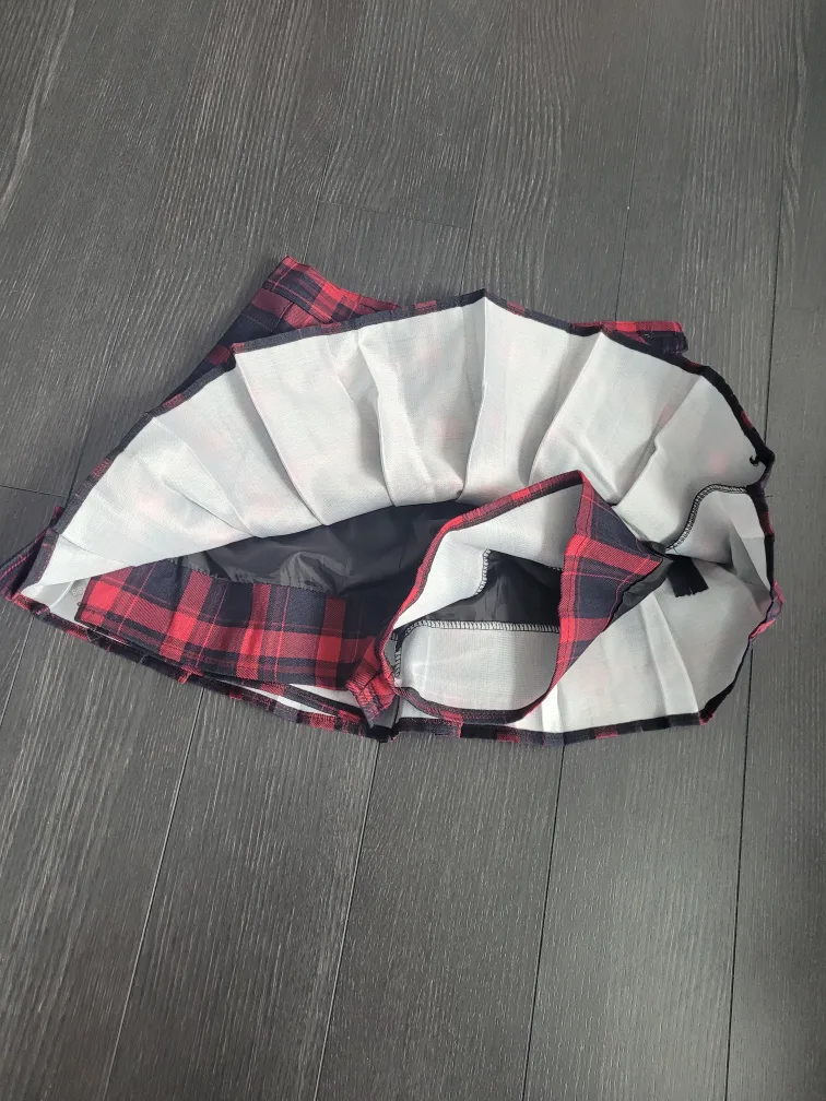 Red and Black Plaid Mini Skirt with Built in Shorts image indicator(2)